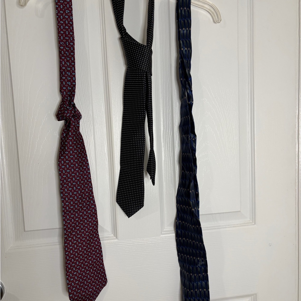 Three Men's Patterned Silk Ties - Black, Navy, Burgundy